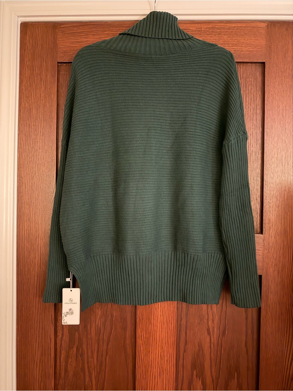 NWT LILLUSORY Oversized Ribbed Turtleneck Sweater Dark Forest Green - S